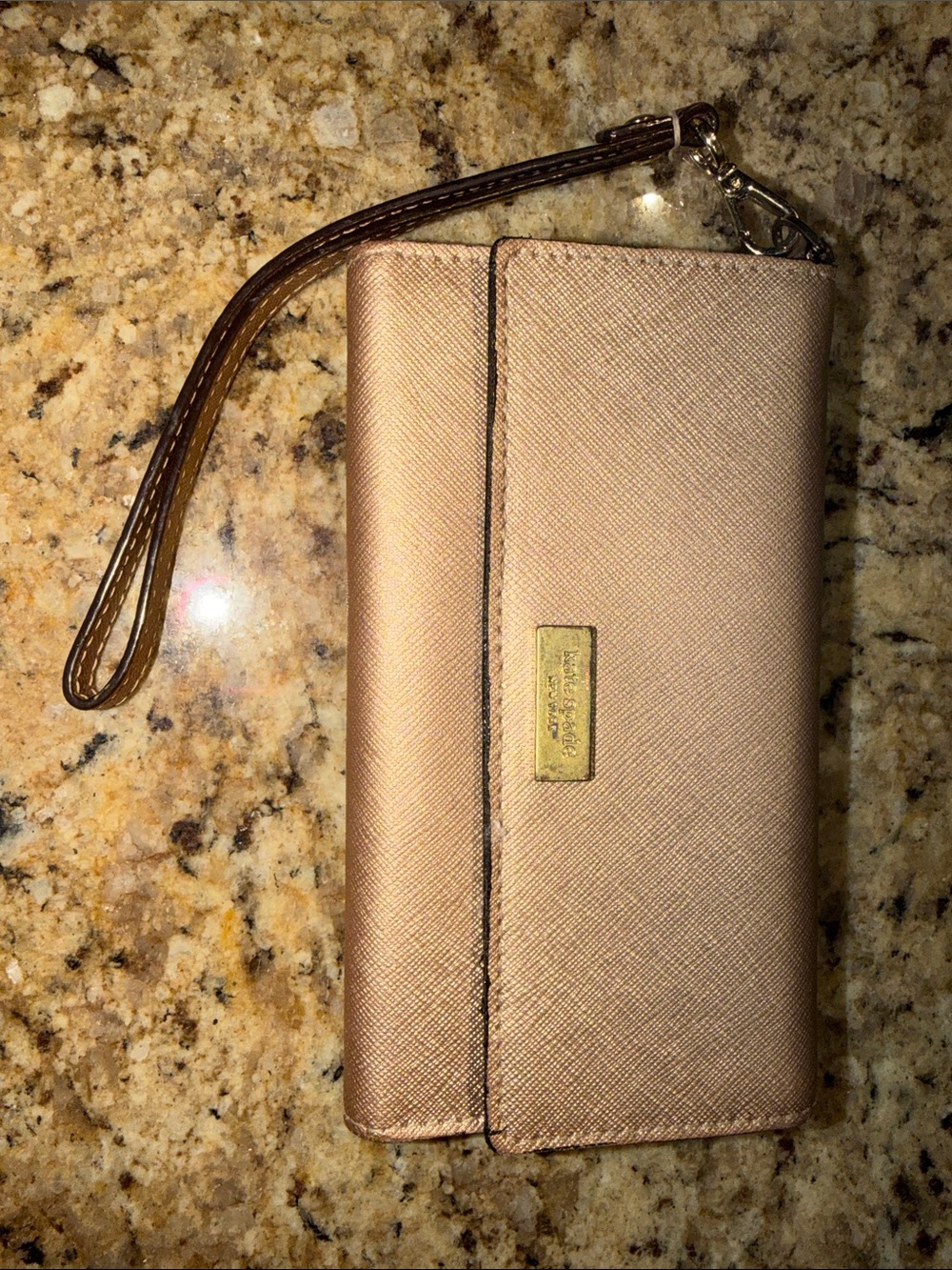 kate spade Metallic Rose Gold Saffiano Wristlet